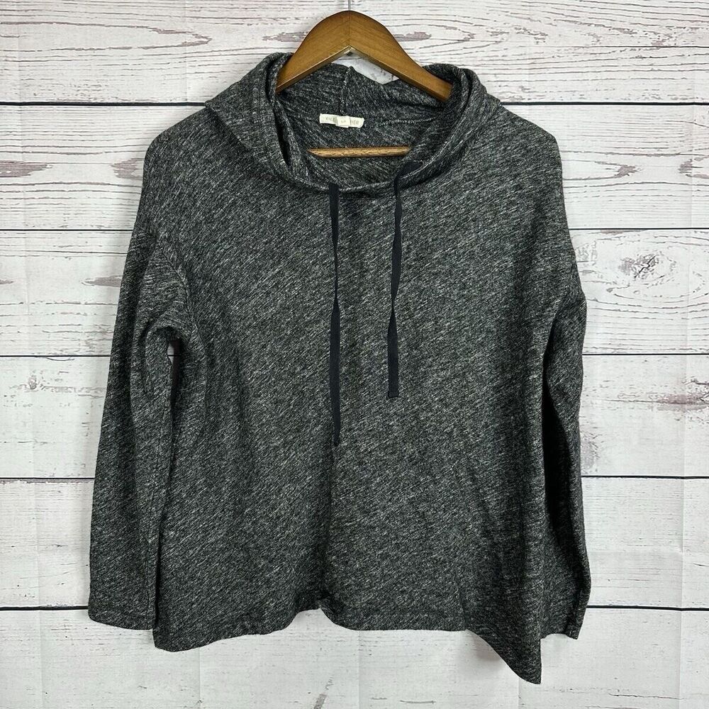 Eileen Fisher Womens Wool &Cotton Blend Tweed Gray Pullover Hooded  Sweater Sz S